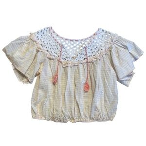 Free People Women's Allora Allora Cotton Striped Ruffled Top White Size XS